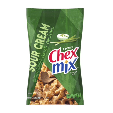 Chex Mix Savory in sour cream & onion flavor, front of pack