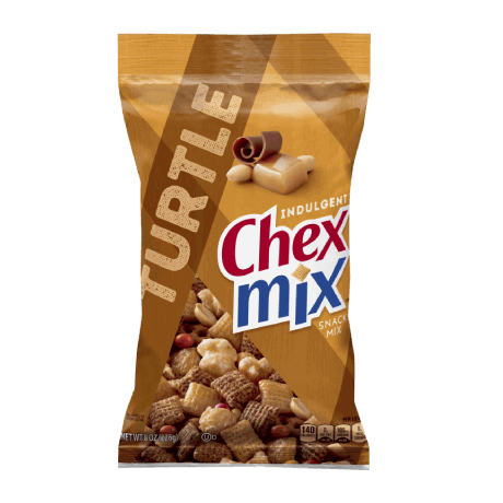 Chex Mix Indulgent in Turtle flavor, front of pack